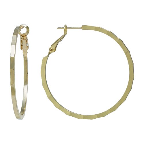 Silver Reflections 24K Gold Over Brass Hoop Earrings, One Size, Gold
