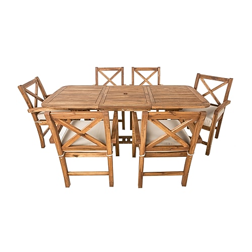 Walker Edison Catania 7-piece Patio Extendable Dining Set In Brown