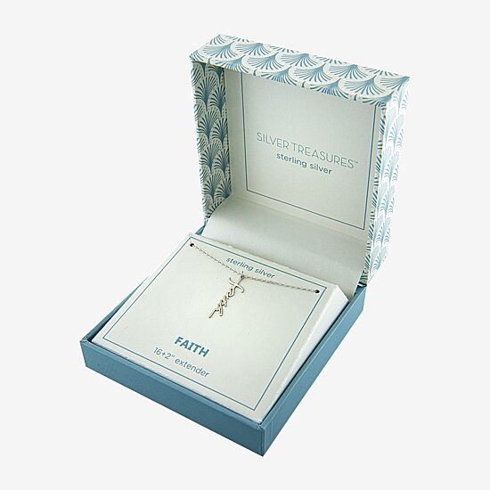 Silver Treasures Faith Womens Sterling Silver 16 Inch Pendant Necklace