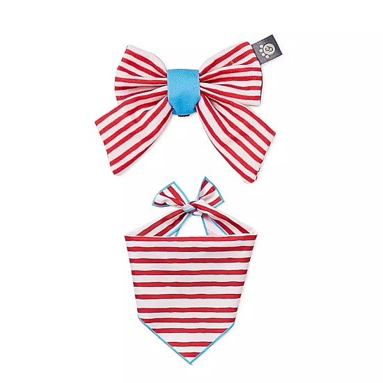 Paw & Tail Striped Dog Bandana & Bow Set