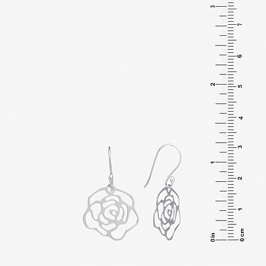 Silver Treasures Womens Sterling Silver Flower Drop Earrings