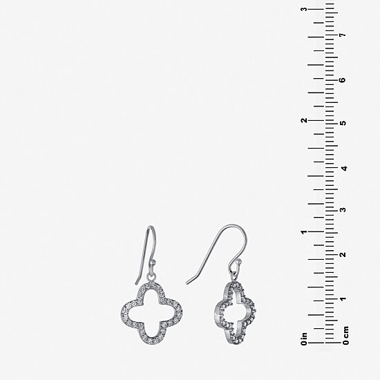 Silver Treasures Womens Cubic Zirconia Sterling Silver Clover Drop Earrings