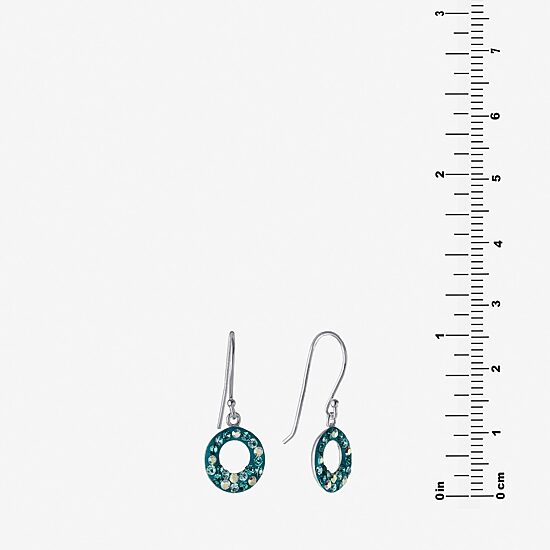 Silver Treasures Womens Blue Crystal Sterling Silver Round Drop Earrings