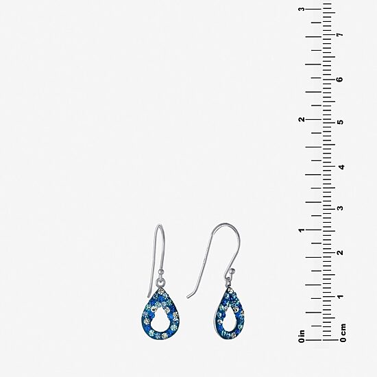 Silver Treasures Womens Blue Crystal Sterling Silver Oval Drop Earrings