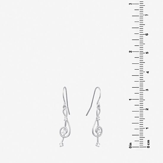 Silver Treasures Music Note Womens Cubic Zirconia Sterling Silver Round Drop Earrings