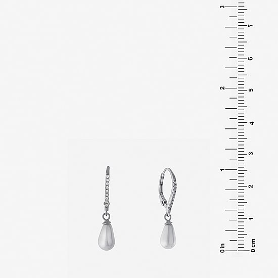 Silver Treasures Womens Simulated Pearl Sterling Silver Round Drop Earrings
