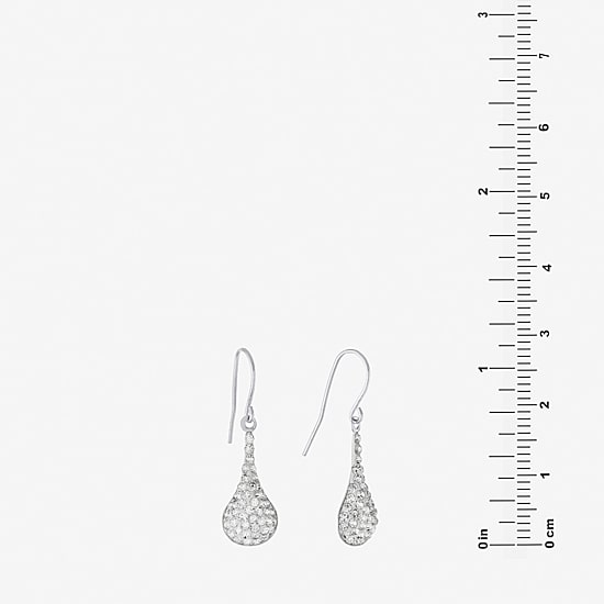Silver Treasures Womens White Crystal Sterling Silver Oval Drop Earrings