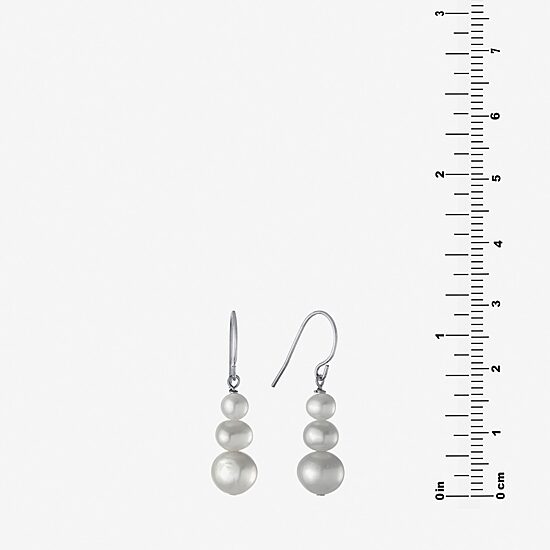 Silver Treasures Womens White Simulated Pearl Sterling Silver Drop Earrings