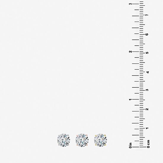 Silver Treasures Womens Cubic Zirconia Sterling Silver 3 Pair Earring Set