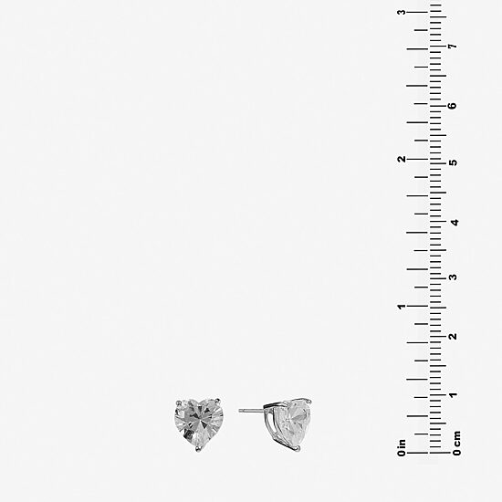 Silver Treasures Cubic Zirconia Sterling Silver 8mm Heart Stud Earrings