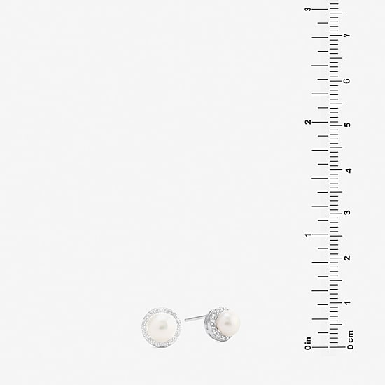 Silver Treasures White Cultured Freshwater Pearl 8.5mm Round Stud Earrings