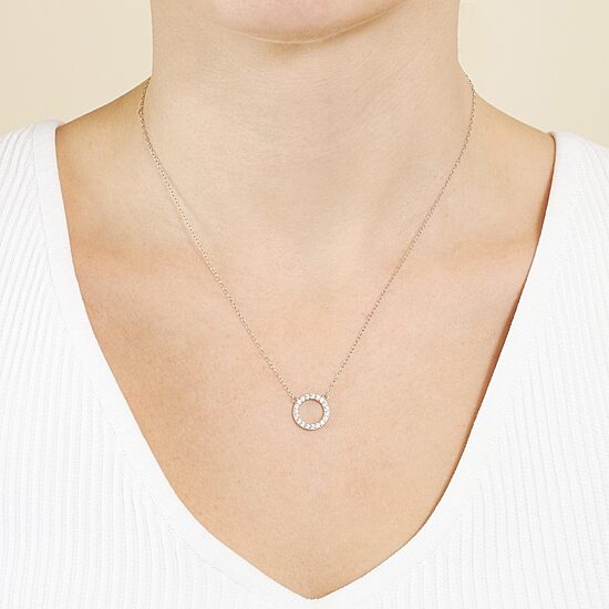 Silver Treasures Womens Cubic Zirconia Sterling Silver Round 18 Inch Pendant Necklace