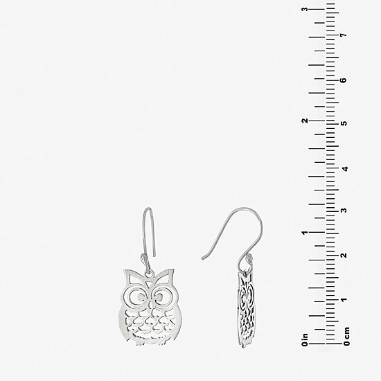 Silver Treasures Owl Womens Sterling Silver Drop Earrings