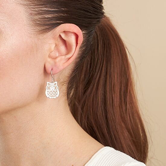 Silver Treasures Owl Womens Sterling Silver Drop Earrings