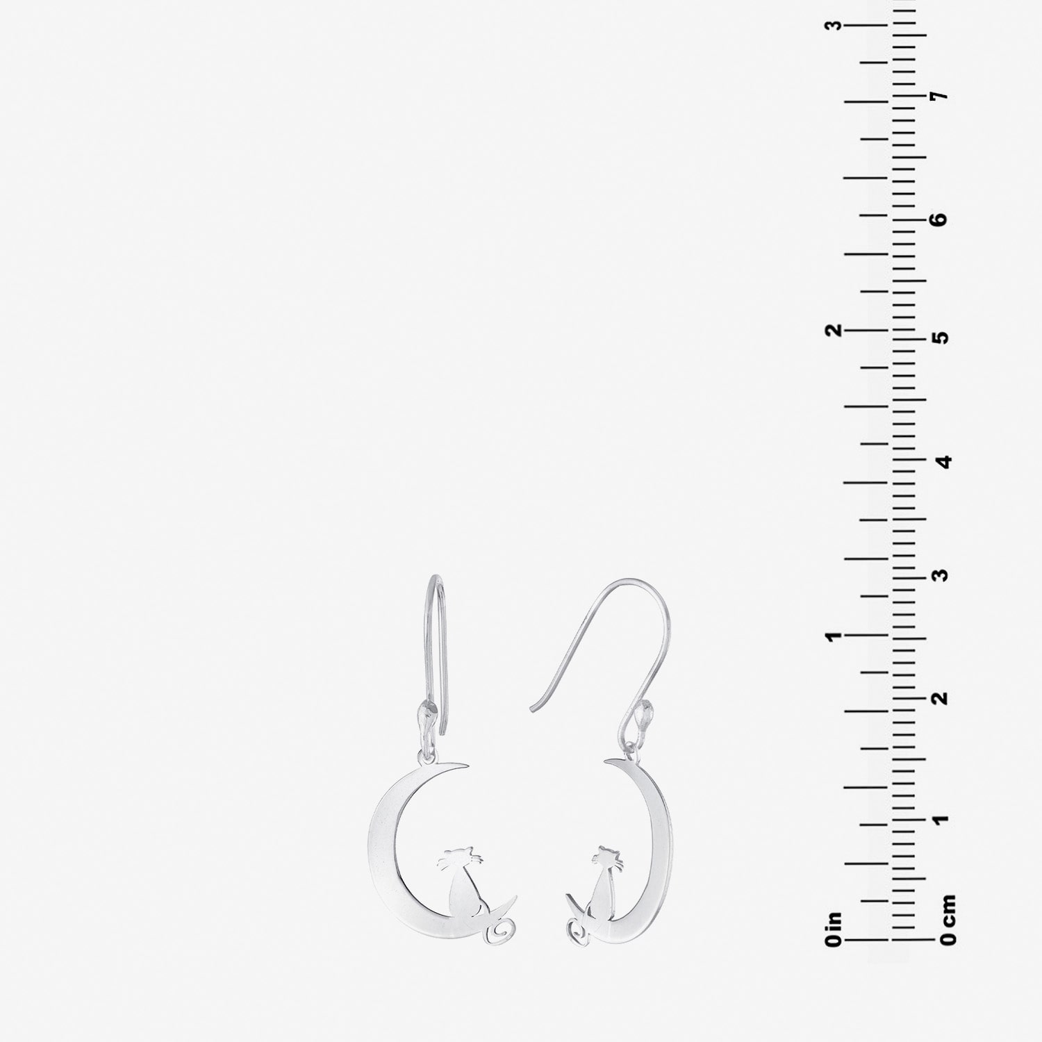 Silver Treasures Cat Womens Sterling Silver Moon Drop Earrings