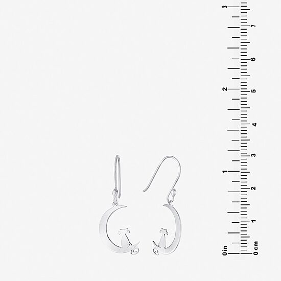 Silver Treasures Cat Womens Sterling Silver Moon Drop Earrings