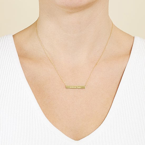 Silver Treasures Mama Bear Womens 14K Gold Over Silver Bar 16 Inch Pendant Necklace