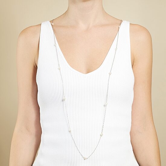 Silver Reflections Cultured Freshwater Pearl Pure Silver Over Brass 48 Inch Chain Necklace