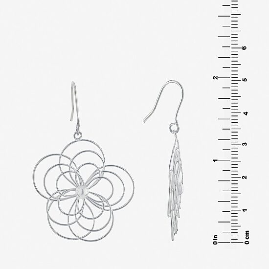 Silver Reflections Womens Pure Silver Over Brass Flower Drop Earrings