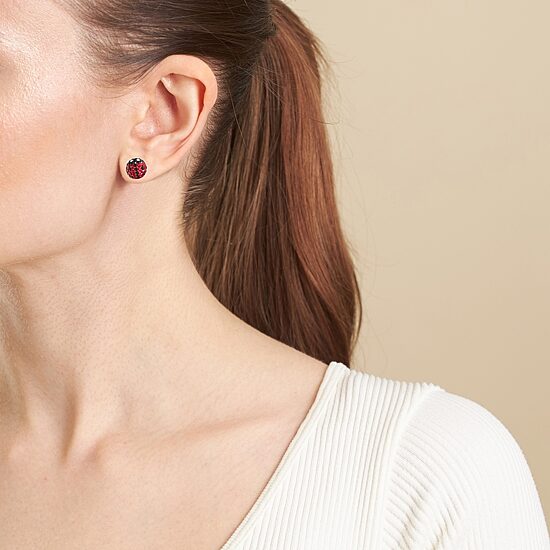 Silver Treasures Red Crystal Sterling Silver 9mm Round Stud Earrings