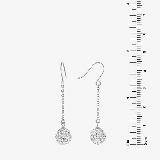Silver Treasures Womens Crystal Sterling Silver Ball Drop Earrings