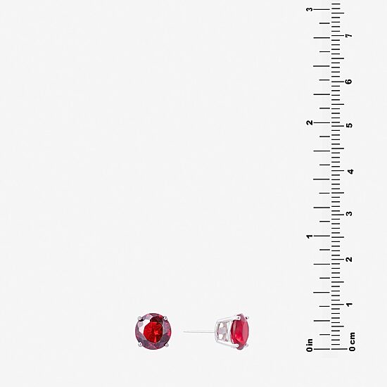 Silver Treasures Red Cubic Zirconia Sterling Silver 7.1mm Stud Earrings