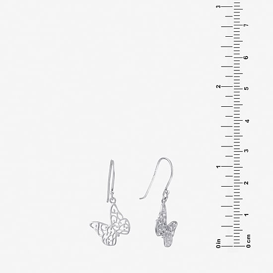 Silver Treasures Womens Sterling Silver Butterfly Drop Earrings