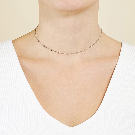 Silver Treasures Station Chain Bead Choker Womens Sterling Silver 12 Inch Choker Necklace