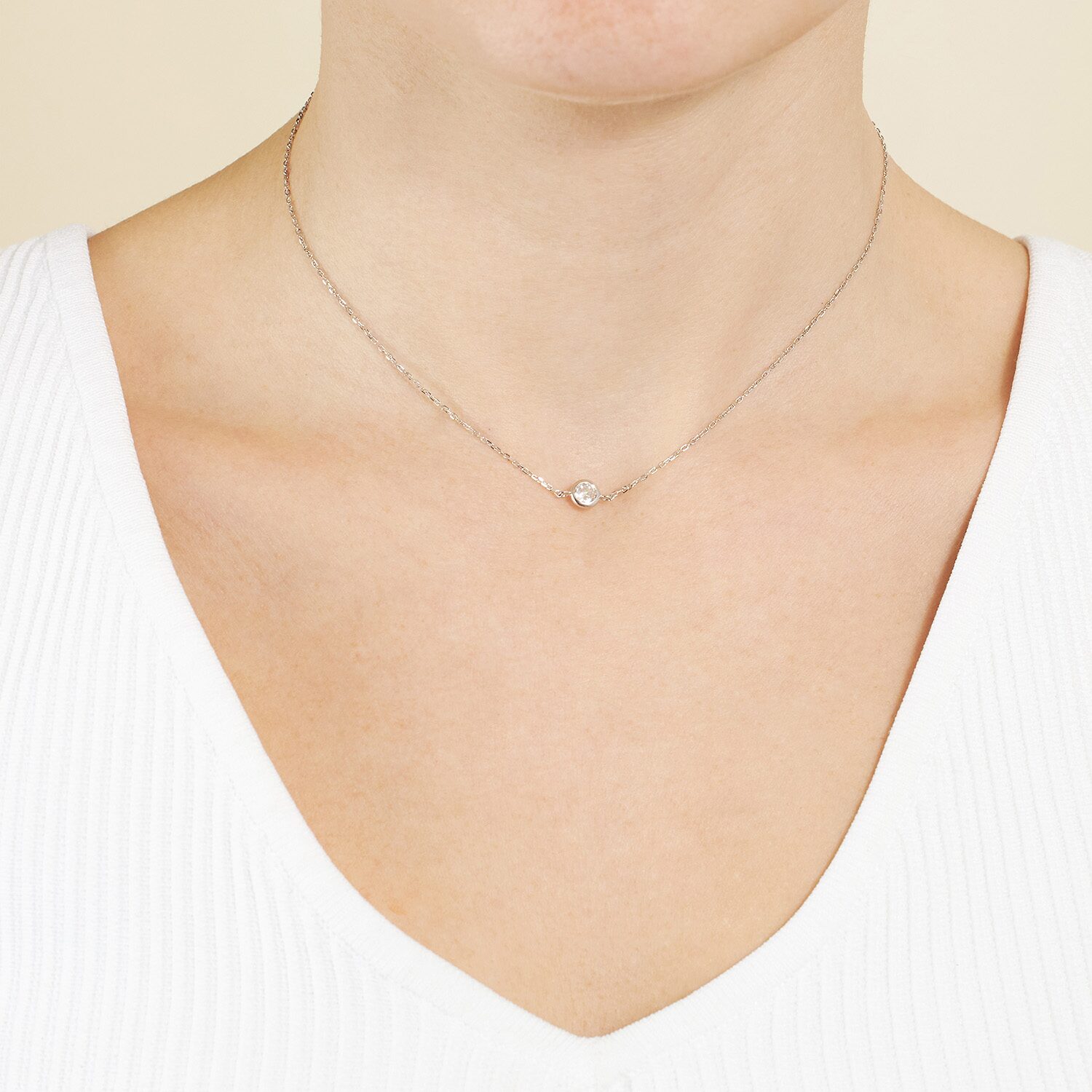 Silver Treasures Womens Cubic Zirconia Sterling Silver Round 14 Inch Choker Necklace