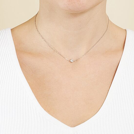 Silver Treasures Womens Cubic Zirconia Sterling Silver Round 14 Inch Choker Necklace