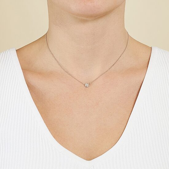 Silver Treasures Womens Cubic Zirconia Sterling Silver Round 14 Inch Choker Necklace