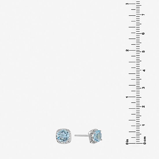Silver Treasures Blue Crystal Halo Sterling Silver Stud Earrings
