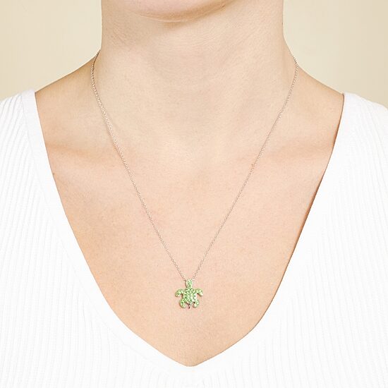 Sparkle Allure Turtle Womens Green Pure Silver Over Brass 18 Inch Pendant Necklace