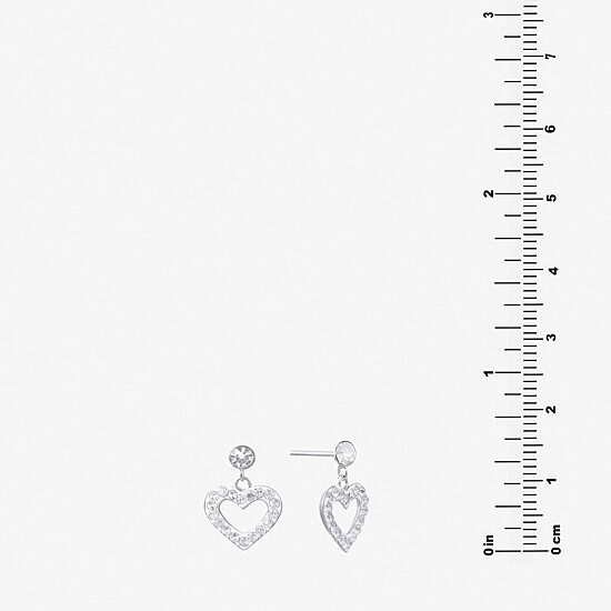 Silver Treasures Womens Crystal Sterling Silver Heart Drop Earrings