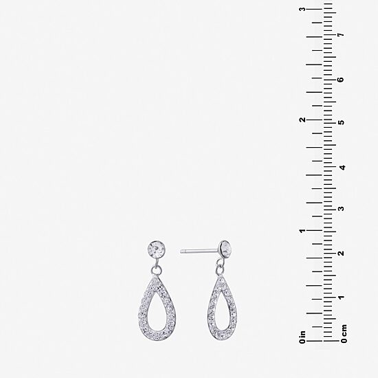 Silver Treasures Womens Crystal Sterling Silver Drop Earrings