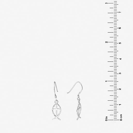 Silver Treasures Jesus Fish Womens Sterling Silver Drop Earrings