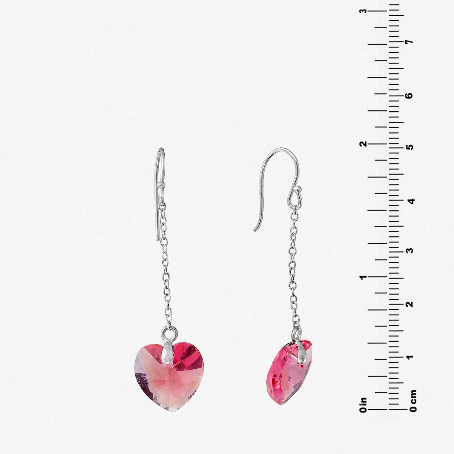 Silver Treasures Womens Pink Crystal Sterling Silver Heart Drop Earrings