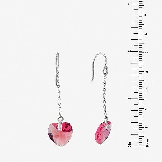 Silver Treasures Womens Pink Crystal Sterling Silver Heart Drop Earrings