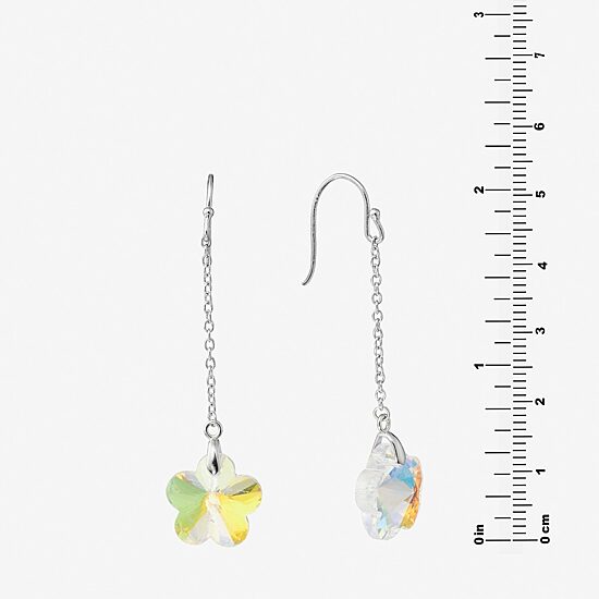 Silver Treasures Womens Pink Crystal Sterling Silver Flower Drop Earrings