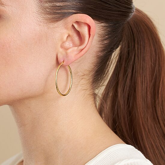 Silver Reflections 14K Gold Over Brass Hoop Earrings