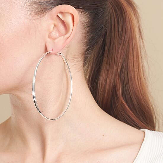 Silver Reflections Pure Silver Over Brass Hoop Earrings