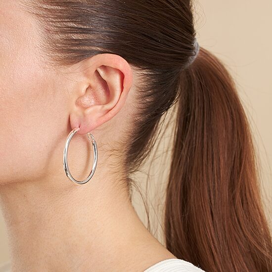 Silver Reflections Pure Silver Over Brass Hoop Earrings