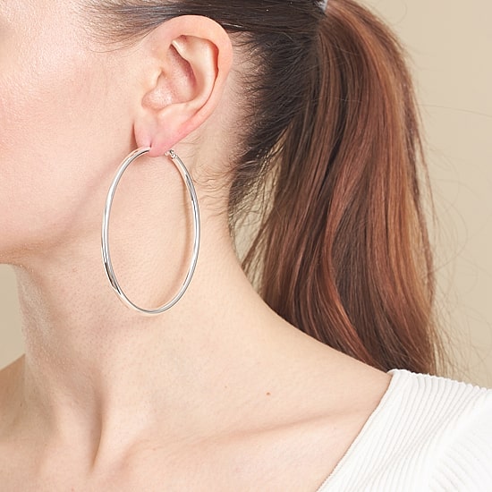 Silver Reflections Pure Silver Over Brass Hoop Earrings