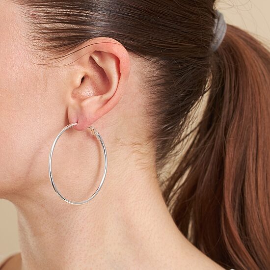 Silver Reflections Pure Silver Over Brass Hoop Earrings