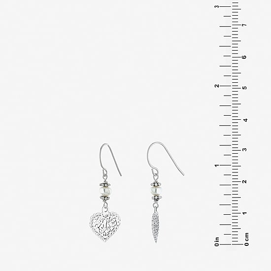 Silver Treasures Sterling Silver Cultured Freshwater Pearl Heart Drop Earrings