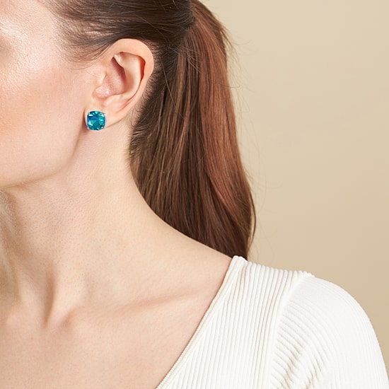 Sparkle Allure Blue Crystal 12mm Square Stud Earrings