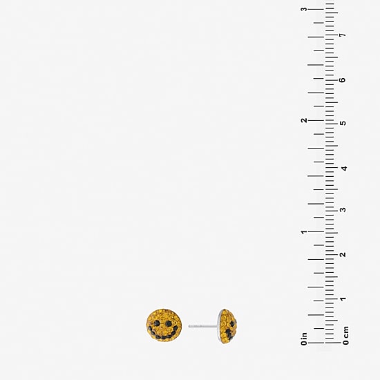 Silver Treasures Smiley Face Yellow Crystal Sterling Silver 8.8mm Stud Earrings