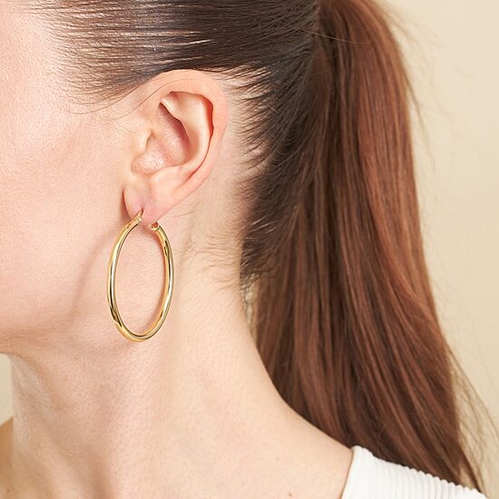 Silver Reflections 14K Gold Over Brass Hoop Earrings