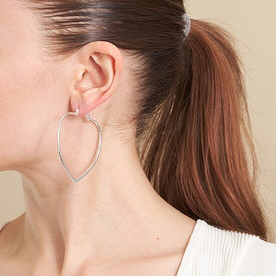 Silver Reflections Pure Silver Over Brass Heart Hoop Earrings
