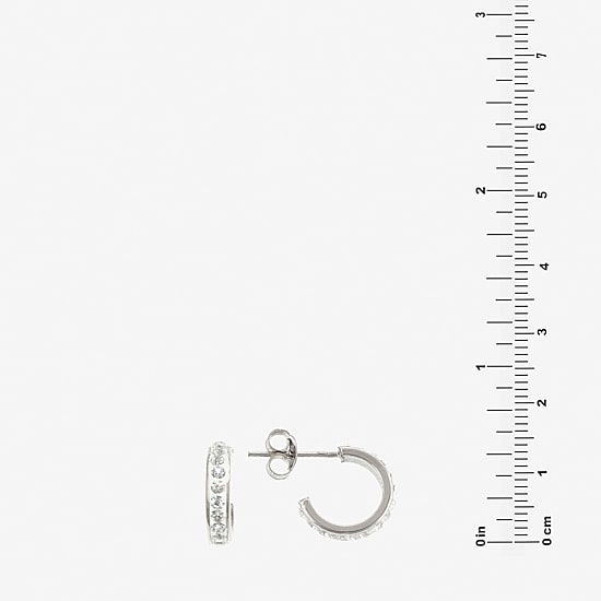Silver Treasures Womens Crystal Sterling Silver 14mm Hoop Earrings